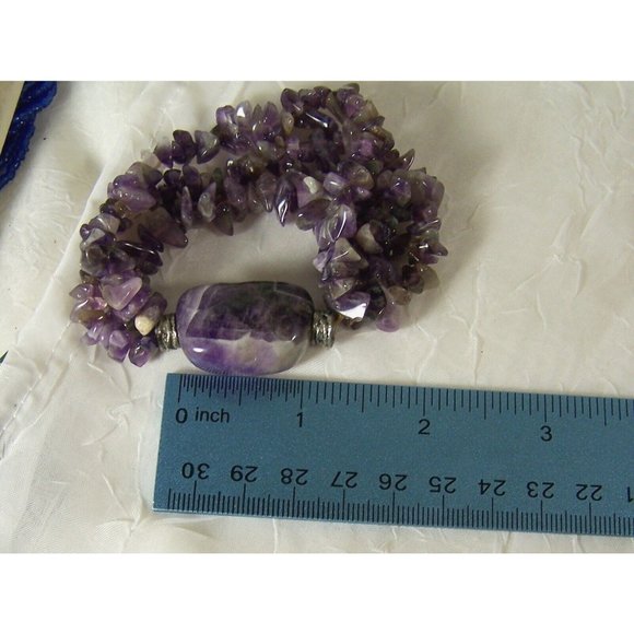 Amethyst Polished Stone and Chips Stretch Three Strand Bracelet - Picture 5 of 6